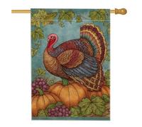 Drapeau de jardin de la Turquie de Thanksgiving, décoration colorée de récolte d'automne, bannière double face en toile de jute pour décoration de pelouse extérieure d'automne, 71,1 x 101,6 cm
