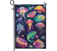 Drapeau de jardin de la vie marine sous-marine, méduses colorées et coquillages, décoration de la maison, double face, décoration de patio extérieure, 12 x 18 pouces