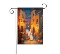 Drapeau de jardin de la vieille ville et de la rue pour Halloween - 30 x 45 cm - Double face - Décoration extérieure de ferme - Drapeau de cour