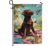Drapeau de jardin de laboratoire de chocolat d'été, bannière colorée de crème glacée, drapeau décoratif double face pour décoration de pelouse extérieure 30,5 x 45,7 cm