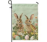 Drapeau de jardin de lapin floral de printemps, lapins et œufs de couleur pastel, décoration extérieure, drapeau en toile de jute double face pour célébration de Pâques, décoration de pelouse, 12