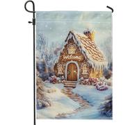 Drapeau de jardin de maison en pain d'épice au pays des merveilles d'hiver, drapeau de décoration de fête en plein air, drapeau en toile de jute double face pour décoration de vacances, signe
