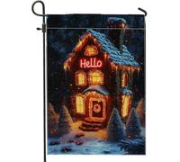 Drapeau de jardin de maison en pain d'épice, drapeau de décoration d'hiver de pays des merveilles, drapeau de patio de vacances double face pour la saison de Noël, décoration festive de patio