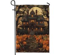 Drapeau de jardin de maison hantée d'Halloween, décoration de cour de citrouille effrayante, décoration gothique d'automne pour la maison, Jack-o'-Lantern double face, bannière de pelouse extérieure