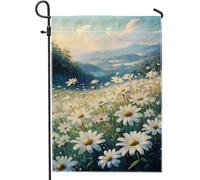 Drapeau de jardin de marguerites florales de printemps, décoration de champ de fleurs blanches, drapeau de patio en tissu double face pour la décoration de la maison et de la pelouse, 12 x 18 pouces