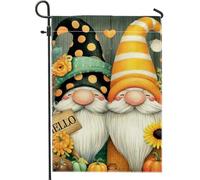 Drapeau de jardin de nain d'automne, bannière de décoration d'intérieur à pois orange et noir, drapeau double face en toile de jute pour décoration extérieure de festival d'automne, 30,5 x 45,7 cm