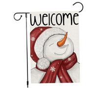 Drapeau de jardin de noël 14x18 pouces, joli bonhomme neige, drapeau bienvenue, décorations d'hiver saisonnières pour l'extérieur, drapeaux saisonniers