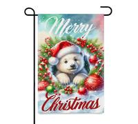 Drapeau de jardin de Noël 30,5 x 45,7 cm, motif double face, drapeau en lin, décoration de cour de vacances pour l'extérieur sans mât-25 ours polaire