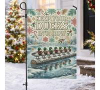Drapeau de jardin de Noël avec citation amusante de canard colvert 30,5 x | Citation humoristique, drapeau de cour, paysage d'hiver, accents de gui, décoration extérieure saisonnière