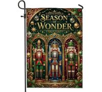 Drapeau de jardin de Noël avec citation de soldats Casse-noisette 30,5 x | Filigrane doré, drapeau de cour, boules ornementales, soldats royaux, décoration de jardin d'hiver, motif de vacances