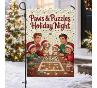 Drapeau de jardin de Noël avec citation en anglais Family Game Night 30,5 x | Thème jeu de société, drapeau de cour, design respectueux des animaux, décoration de vacances d'hiver