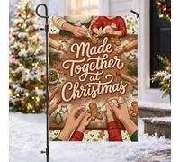 Drapeau de jardin de Noël avec citation en pain d'épices familial 30,5 x | Thème de cuisson en pain d'épices, drapeau de cour, tradition familiale festive, fond de table en bois rustique