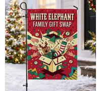 Drapeau de jardin de Noël avec éléphant blanc 30,5 x 45,7 cm | Thème éléphant blanc, drapeau de cour, échange de cadeaux festifs, décoration de fête d'hiver, panneau de cour en plein air