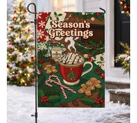 Drapeau de jardin de Noël avec inscription « Hot Cocoa » - 30,5 x 45,7 cm | Biscuit en pain d'épices, drapeau de pelouse, canne à sucre, branches de pin, bas de vacances, atmosphère hivernale