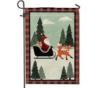 Drapeau de jardin de Noël avec traîneau de Père Noël, renards rouges et arbres à feuilles persistantes, bannière de décoration extérieure double face en toile de jute 30,5 x 45,7 cm
