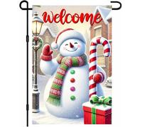 Drapeau de jardin de Noël Bonhomme de neige tenant de la canne à sucre d'orge Décoration extérieure Décoration d'intérieur