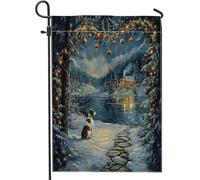 Drapeau de jardin de Noël Bretagne en forme de chien - 30,5 x 45,7 cm - Double face pour décoration extérieure - Motif scène enneigée de Noël - Drapeau de maison pour animal domestique - Petit drapeau
