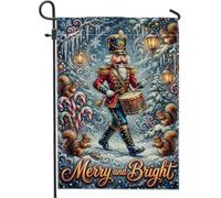 Drapeau de jardin de Noël Casse-noisette 30,5 x 45,7 cm | Thème de la forêt fantaisie, drapeau de cour, décor du pays des merveilles d'hiver, style livre d'histoires vintage