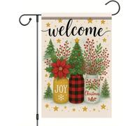 Drapeau de jardin de Noël double face Welcome Holiday Joy Mason Jar Yard Banner Outdoor Lawn Porche Winter Home Decora