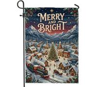 Drapeau de jardin de Noël en train de village d'hiver 30,5 x 45,7 cm