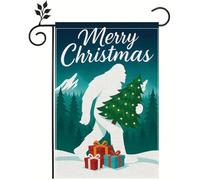 Drapeau de jardin de Noël imperméable pour intérieur et extérieur conçu avec un gorille tenant un sapin de Noël