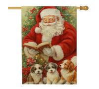 Drapeau de jardin de Noël lisant avec chiots, bannière double face rouge, décoration de pelouse festive pour la saison d'hiver, 71 x 101 cm