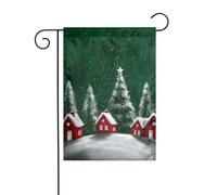 Drapeau de jardin de Noël, maisons de village d'hiver, arbres sur neige, 30 x 45 cm, vertical, double face, ferme, vacances, décorations extérieures, drapeau de cour