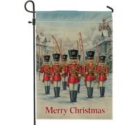 Drapeau de jardin de Noël motif soldats casse-noisette, bannière de décoration extérieure rouge, bannière de décoration extérieure double face en toile de jute 30,5 x 45,7 cm