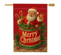 Drapeau de jardin de Noël, Père Noël rouge avec sucre d'orge, bannière de décoration d'intérieur, drapeau de cour double face en toile de jute, décoration de pelouse extérieure festive, 71,1 x 101,6