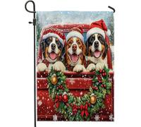 Drapeau de jardin de Noël Saint-Bernard 30,5 x 45,7 cm double face pour décoration extérieure, motif camion de Noël amusant, drapeau de maison, drapeau pour animal de compagnie, petit drapeau de