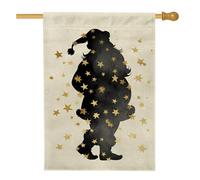 Drapeau de jardin de Noël, silhouette de Père Noël beige avec étoiles dorées, bannière double face en toile de jute pour décoration de pelouse d'hiver, 71 x 101 cm