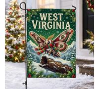Drapeau de jardin de Noël sur le thème de la Virginie occidentale 30,5 x | Montagnes enneigées, drapeau de cour, arbres à feuilles persistantes, écharpe de vacances, fierté régionale