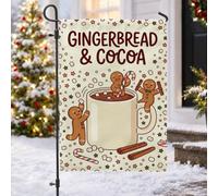 Drapeau de jardin de Noël sur le thème du pain d'épice et du cacao chaud | Thème cacao chaud, drapeau de pelouse, détails de canne à sucre, art des boissons d'hiver, décoration de cuisine confortable