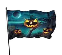 Drapeau de jardin de nuit d'Halloween 0,9 x 1,5 m Zombie Hands Rising Hold Firing Pumpkin in Dark Scary Night Polyester Yard Flags House Patio Lawn Indoor Outdoor Greeting Banner