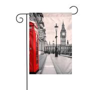 Drapeau de jardin de Pâques avec cabine téléphonique rouge, rue de Londres, drapeaux de jardin de printemps, drapeau de jardin de la Saint-Patrick, décoration extérieure 30,5 x 45,7 cm, vertical doubl