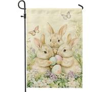 Drapeau de jardin de Pâques avec lapins et œufs, couleurs pastel douces, décoration extérieure printanière, drapeau double face en toile de jute pour décoration de maison et de pelouse, 30,5 x 45,7 cm