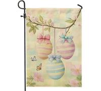 Drapeau de jardin de Pâques, décoration d'œufs de couleur pastel avec nœuds pour décoration extérieure de vacances de printemps, drapeau double face en toile de jute pour pelouse et cour 30,5 x 45,7