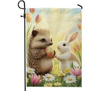Drapeau de jardin de Pâques et de printemps, joli motif hérisson, œuf de lapin, décoration extérieure, drapeau floral double face coloré pour fête de vacances, décoration de pelouse, 30,5 x 45,7 cm