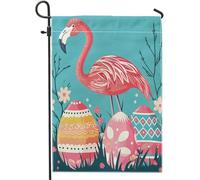 Drapeau de jardin de Pâques flamant rose aquarelle dessin animé ferme drôle mignon œuf floral bleu lin grande fête décoration murale extérieur intérieur patio panneau extérieur vertical porche