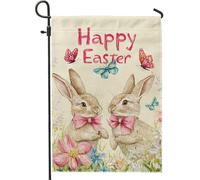 Drapeau de jardin de Pâques, joli lapin et papillon, décoration printanière, drapeau de pelouse double face en toile de jute pour décoration extérieure de vacances, drapeaux floraux saisonniers de
