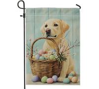 Drapeau de jardin de Pâques, labrador jaune avec panier d'œufs, drapeau de décoration d'intérieur, drapeau double face pour printemps, vacances, extérieur, pelouse, décoration 30,5 x 45,7 cm