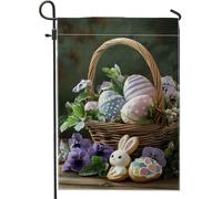 Drapeau de jardin de Pâques, œufs de couleur pastel et lapin, drapeaux de cour saisonniers en plein air, décoration de pelouse de vacances double face, 30,5 x 45,7 cm