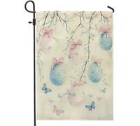 Drapeau de jardin de Pâques, œufs et papillons de couleur pastel, décoration de cour de printemps, décoration de vacances en tissu double face pour jardin, pelouse, charmant motif floral 30,5 x 45,7