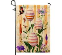Drapeau de jardin de Pâques, œufs rayés de couleur pastel, papillon, floral, décoration d'intérieur, drapeaux de jardin, drapeau de cour double face en toile de jute, décoration extérieure de