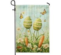 Drapeau de jardin de Pâques, œufs verts décorés avec papillons, décoration de pelouse extérieure printanière, drapeau de vacances double face en toile de jute 30,5 x 45,7 cm