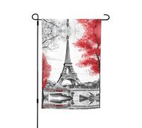 Drapeau de jardin de Paris 30,5 x 45,7 cm - Drapeau décoratif en polyester imprimé double face durable pour cour, terrasse et balcon