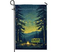 Drapeau de jardin de paysage de camping d'été, drapeau de forêt de ciel nocturne, décoration de pelouse extérieure double face, drapeau rustique sur le thème du feu de camp, idéal pour décoration de