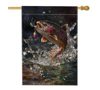 Drapeau de jardin de pêche à la truite arc-en-ciel, bannière de décoration d'intérieur, drapeau double face en toile de jute pour décoration de pelouse, thème pêche d'été, 71 x 101,6 cm