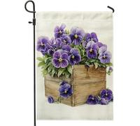 Drapeau de jardin de pensée violette printanière, bannière de décoration extérieure, drapeau double face pour la maison et la décoration de fête 30,5 x 45,7 cm