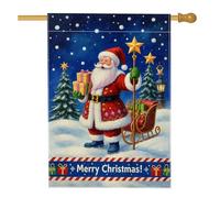 Drapeau de jardin de Père Noël, bannière colorée de décoration de vacances, drapeau de cour double face en toile de jute pour décoration de pelouse extérieure 71 x 101,6 cm